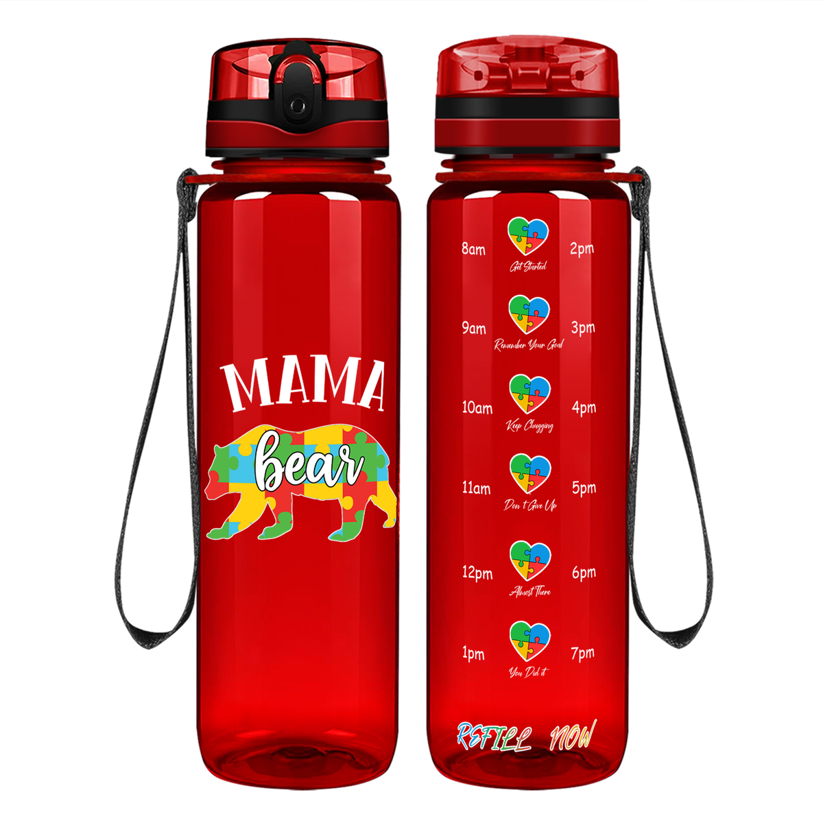 Autism Mama Bear on 32 oz Motivational Tracking Water Bottle