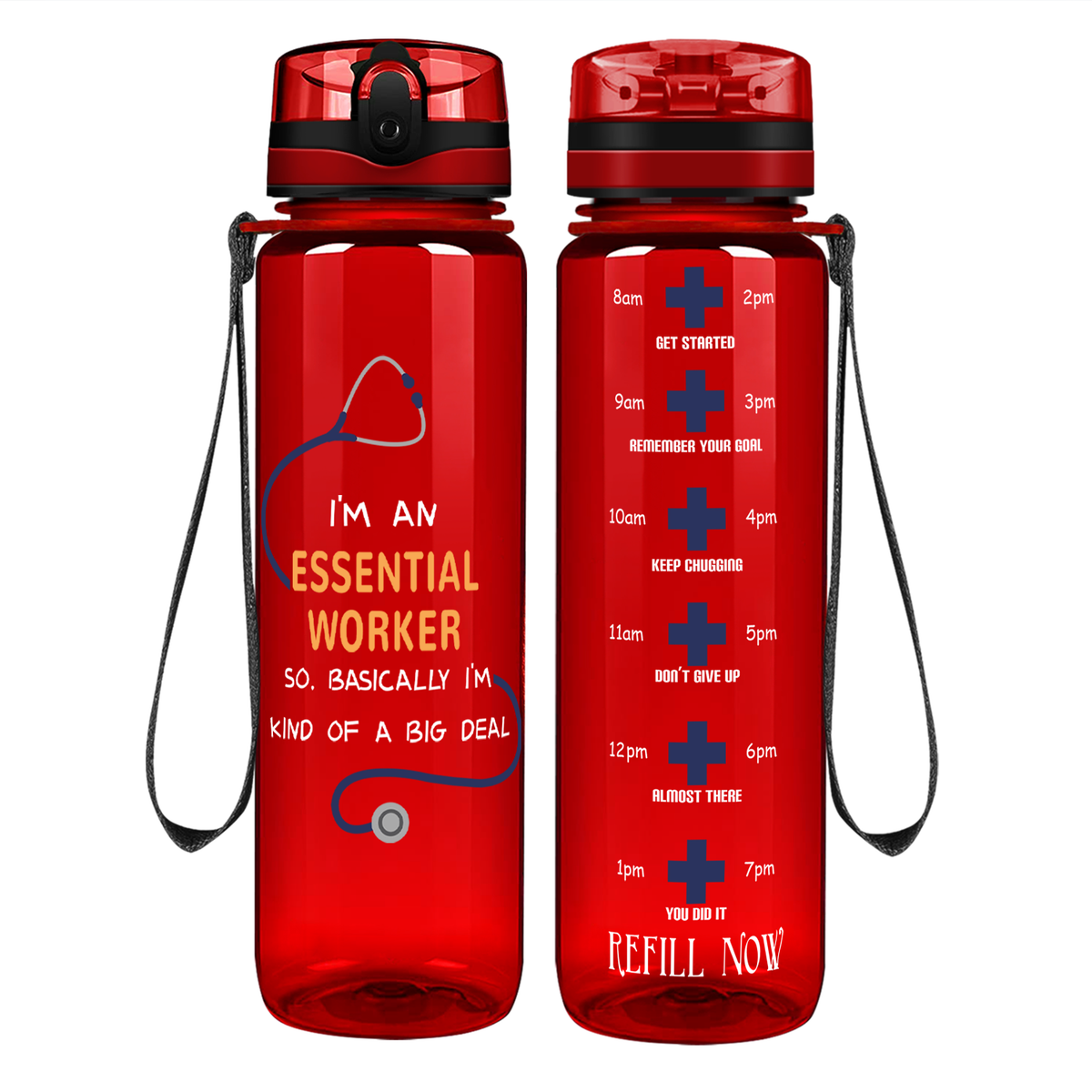 Essential Worker on 32oz Motivational Tracking Nurse Water Bottle