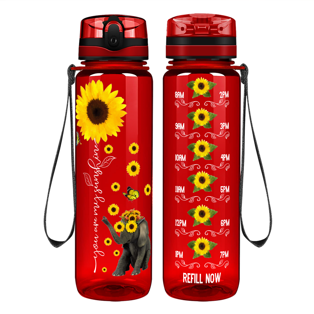 You are My Sunshine Sunflower on 32 oz Motivational Tracking Water Bottle