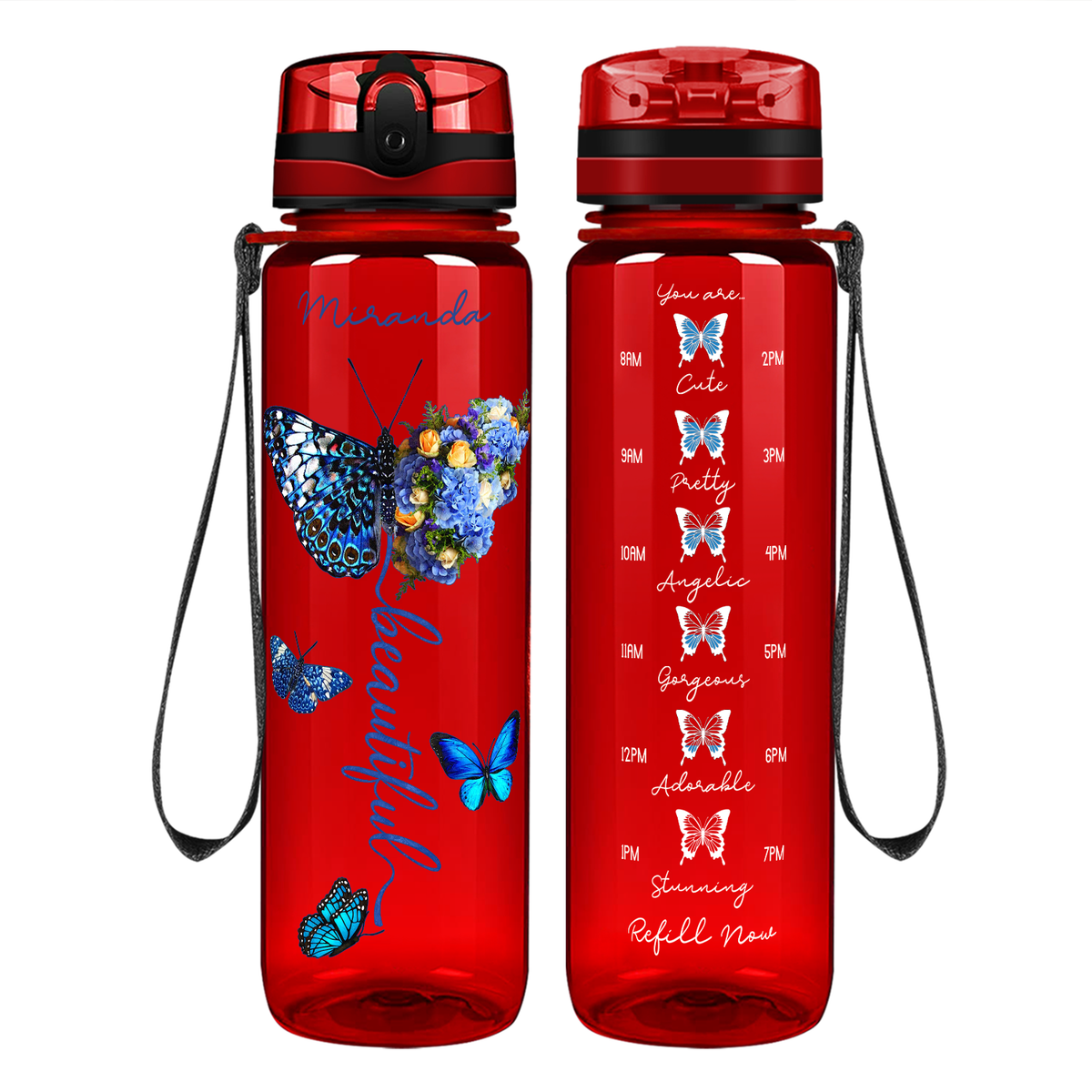 Personalized Beautiful Butterflies on 32 oz Motivational Tracking Water Bottle