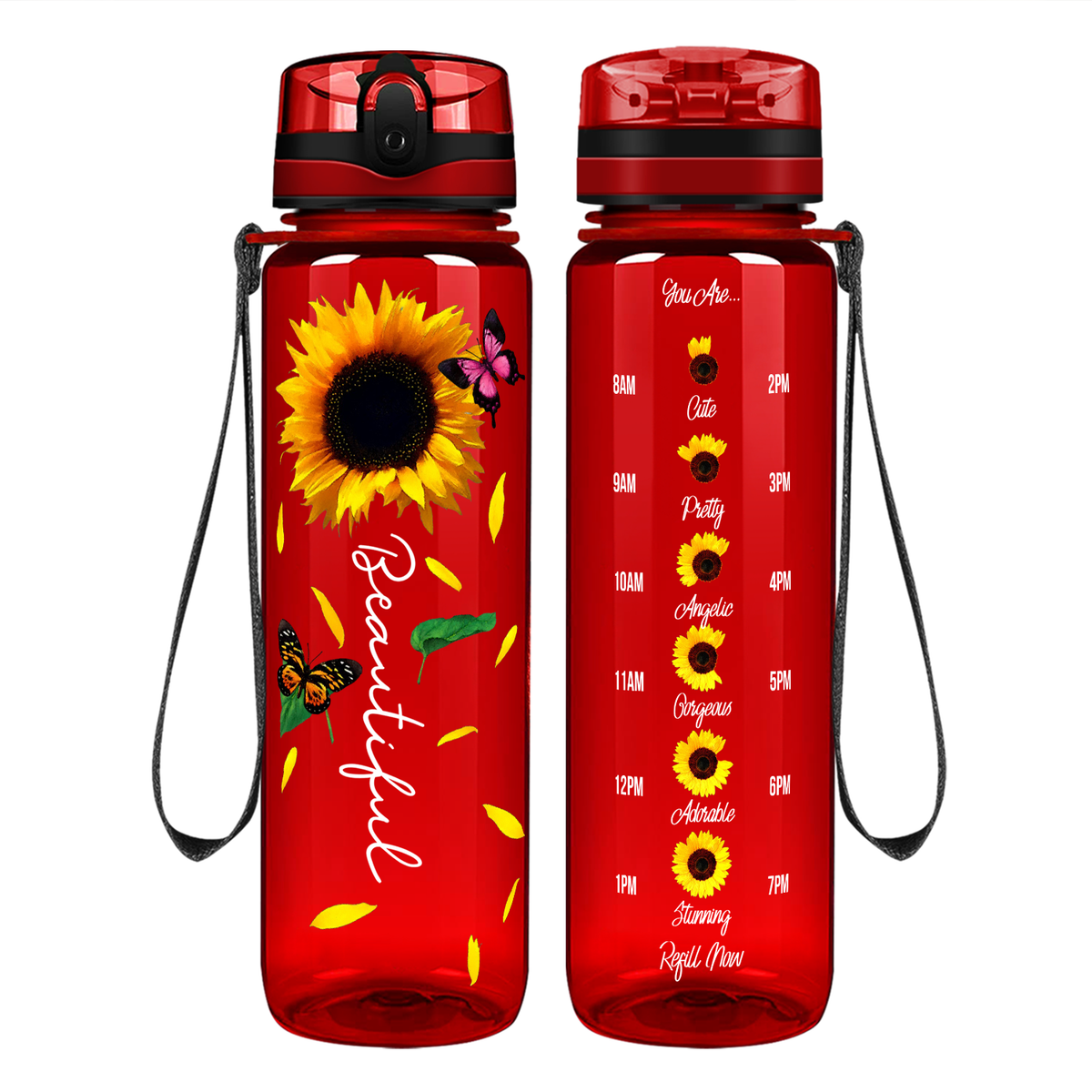Beautiful Sunflowers on 32 oz Motivational Tracking Water Bottle