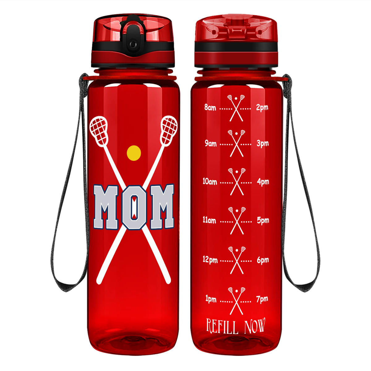 Mom Lacrosse Sticks on 32 oz Motivational Tracking Water Bottle