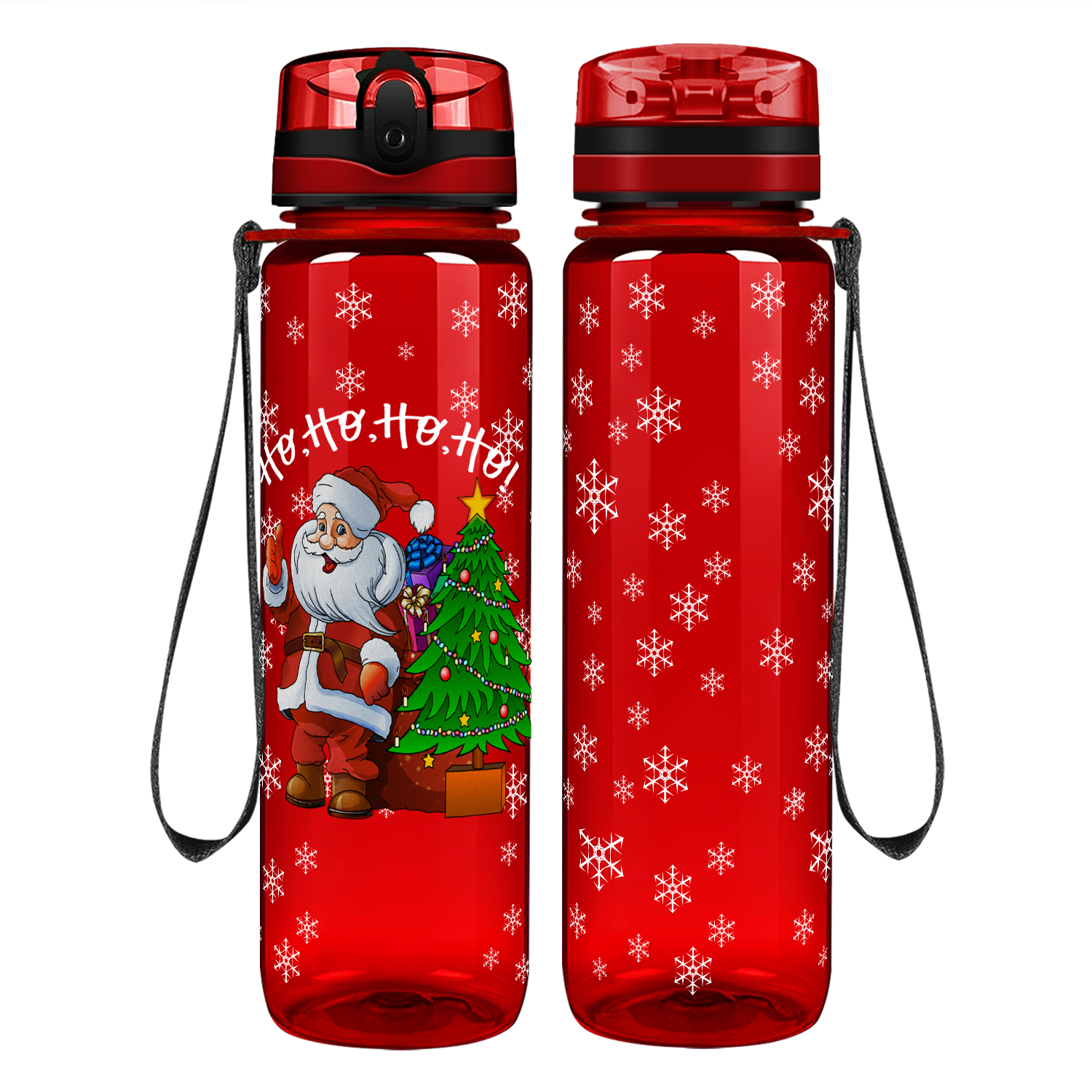 Ho, Ho, Ho, Ho, Santa Claus on Red Motivational Tracking Water Bottle