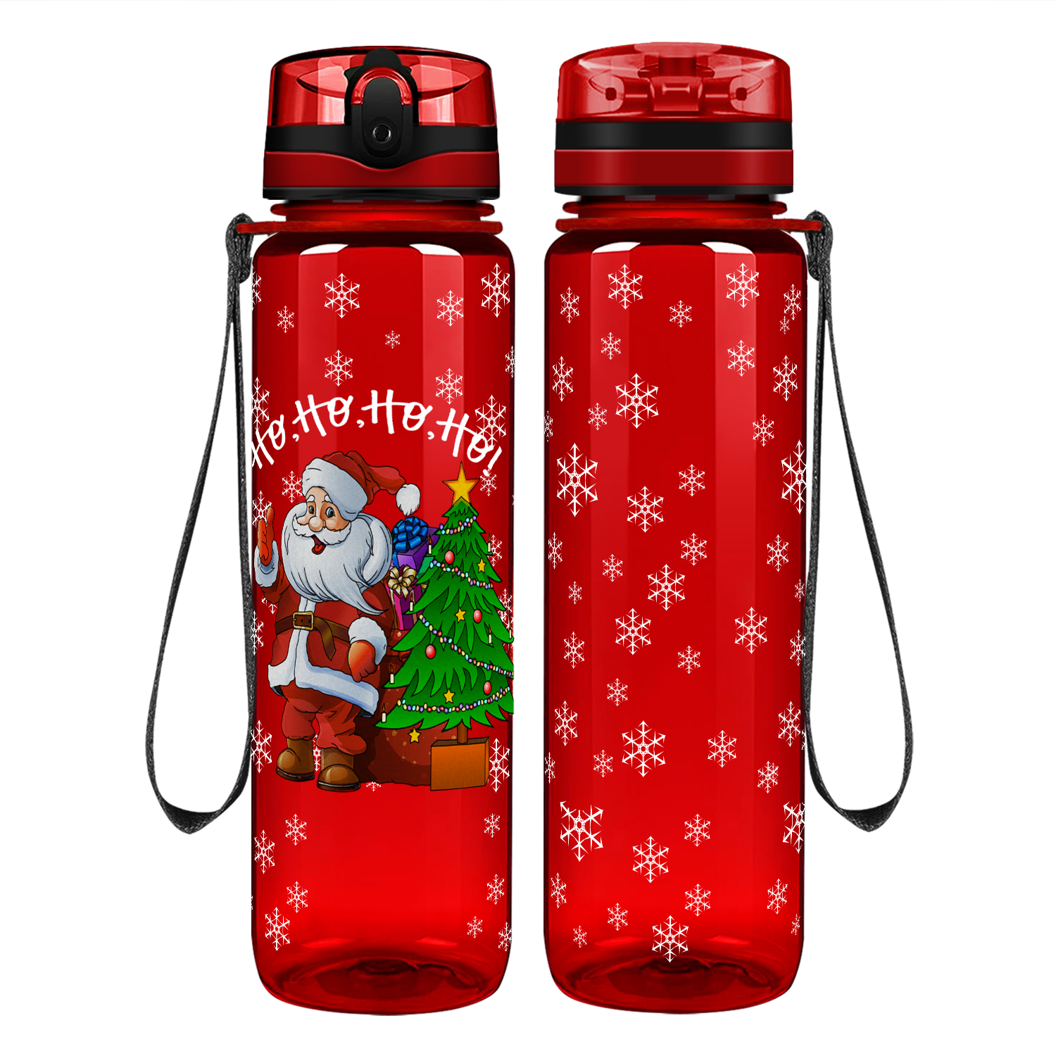 Ho, Ho, Ho, Ho, Santa Claus on Red Christmas Water Bottle