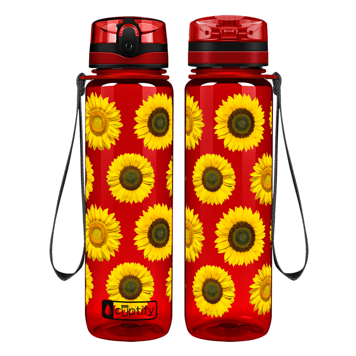 Sunflowers Galore on 32 oz Motivational Tracking Water Bottle