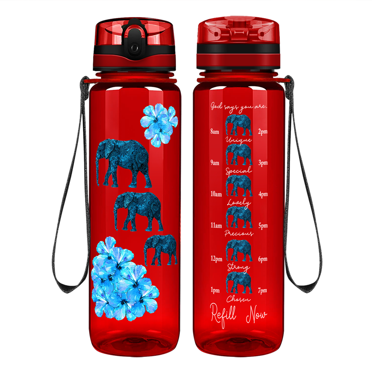 Blue Elephants on 32 oz Motivational Tracking Water Bottle