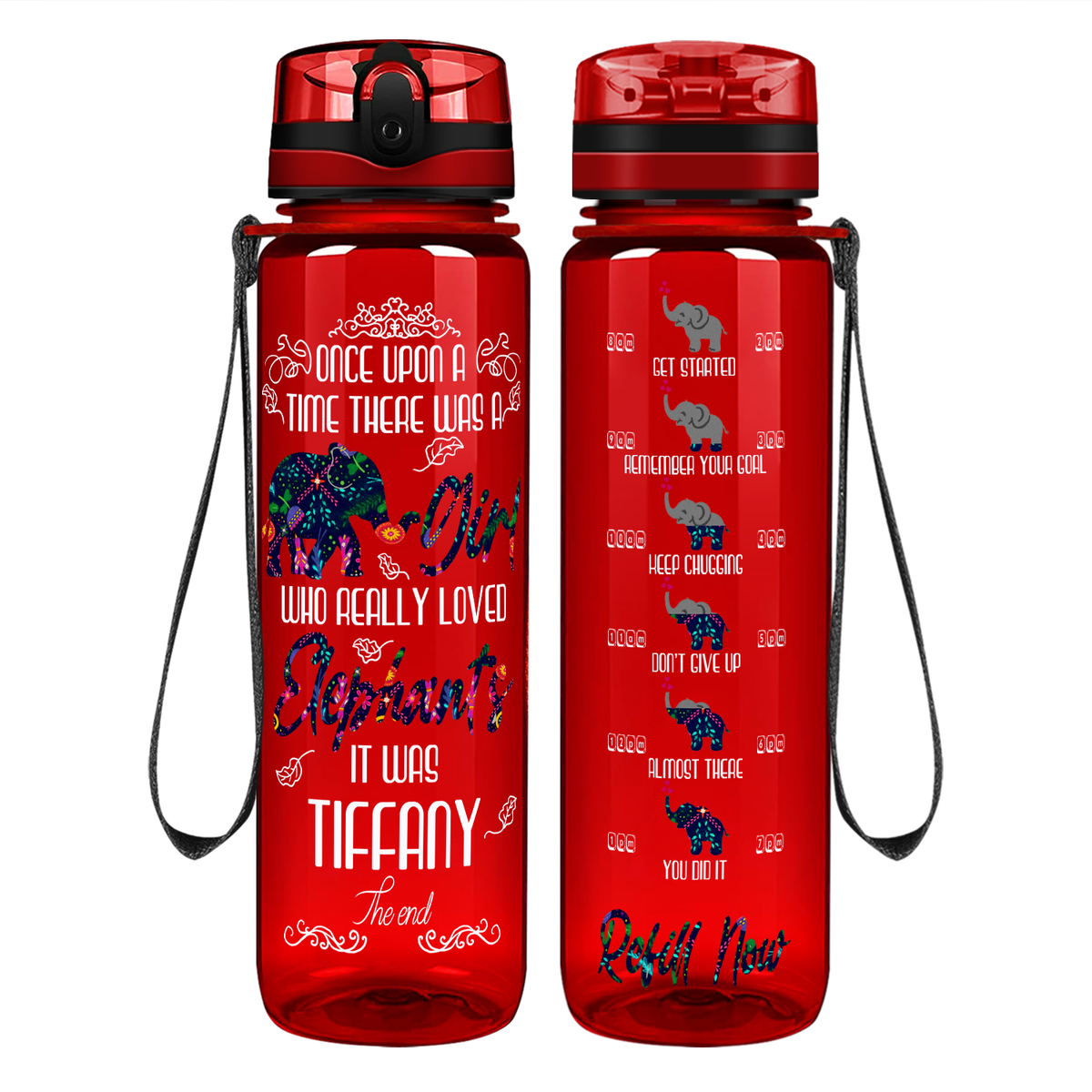 Personalized Once Upon a Time Elephants on 32 oz Motivational Tracking Water Bottle