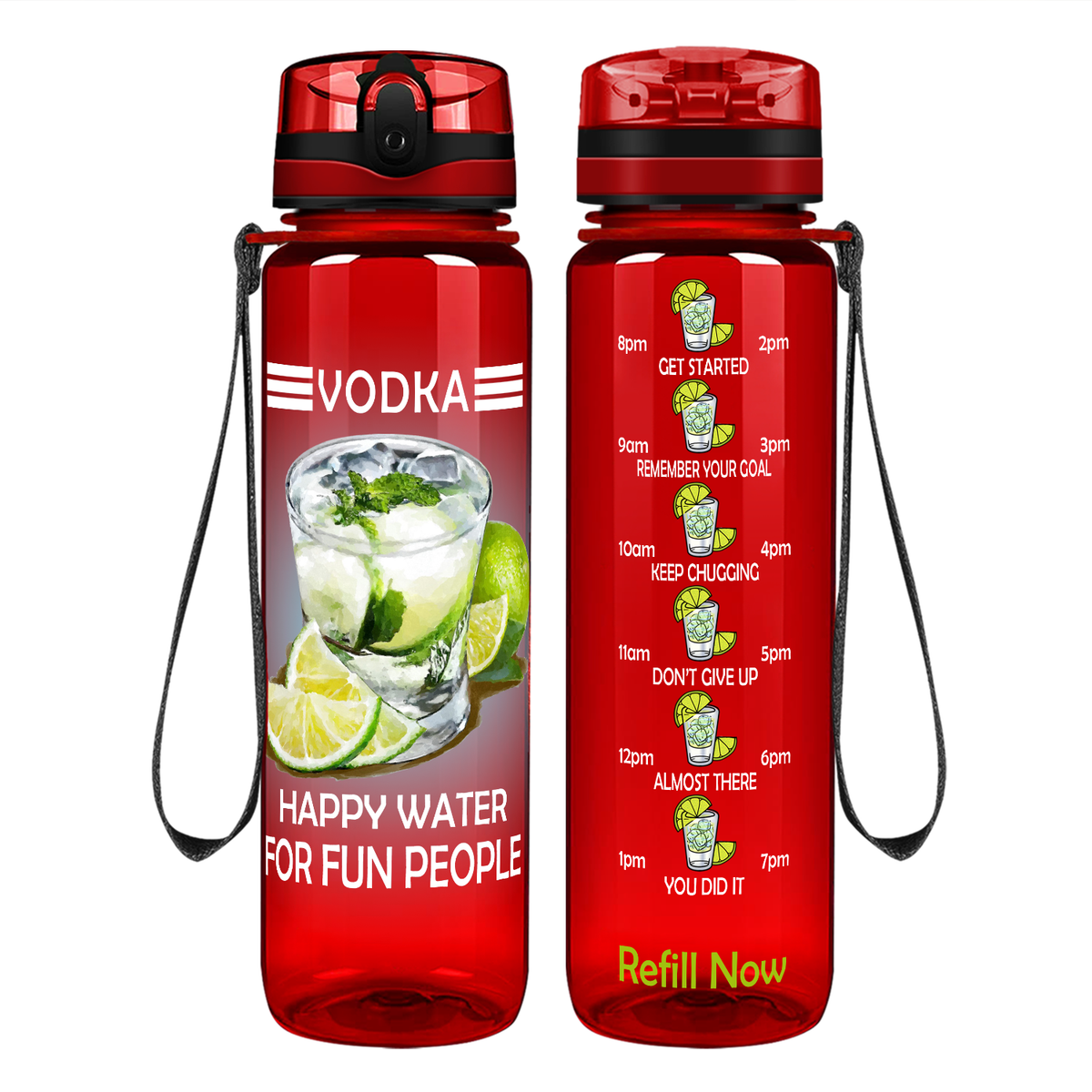 Vodka Happy Water for Fun People on 32 oz Motivational Tracking Water Bottle