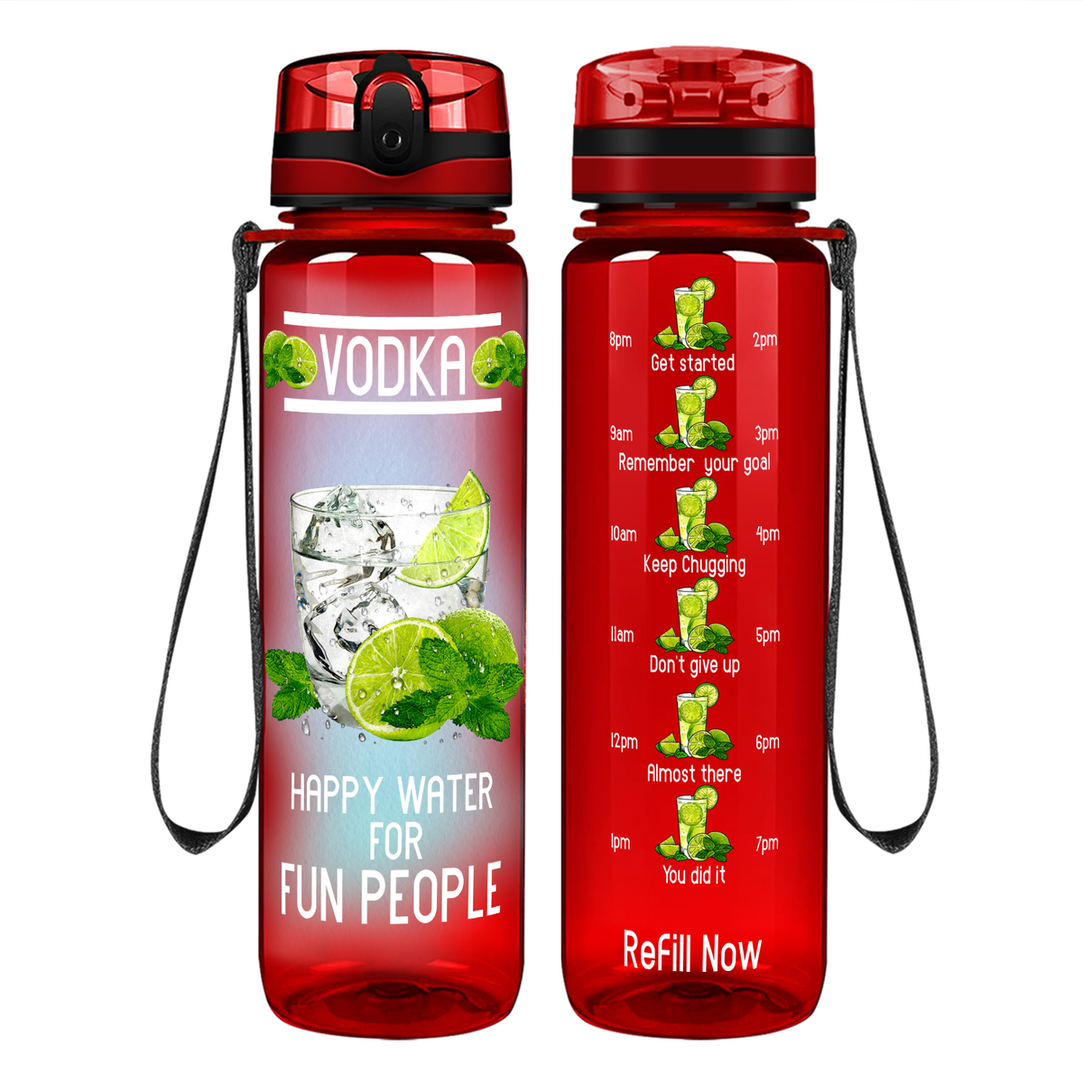Vodka Happy Water on 32 oz Motivational Tracking Water Bottle