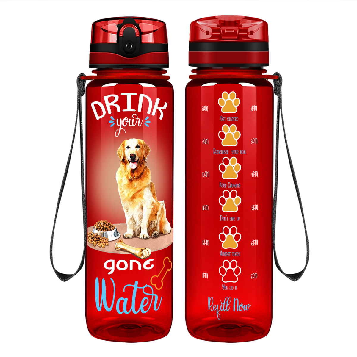 Golden Retriever Drink Your Water on 32 oz Motivational Tracking Water Bottle