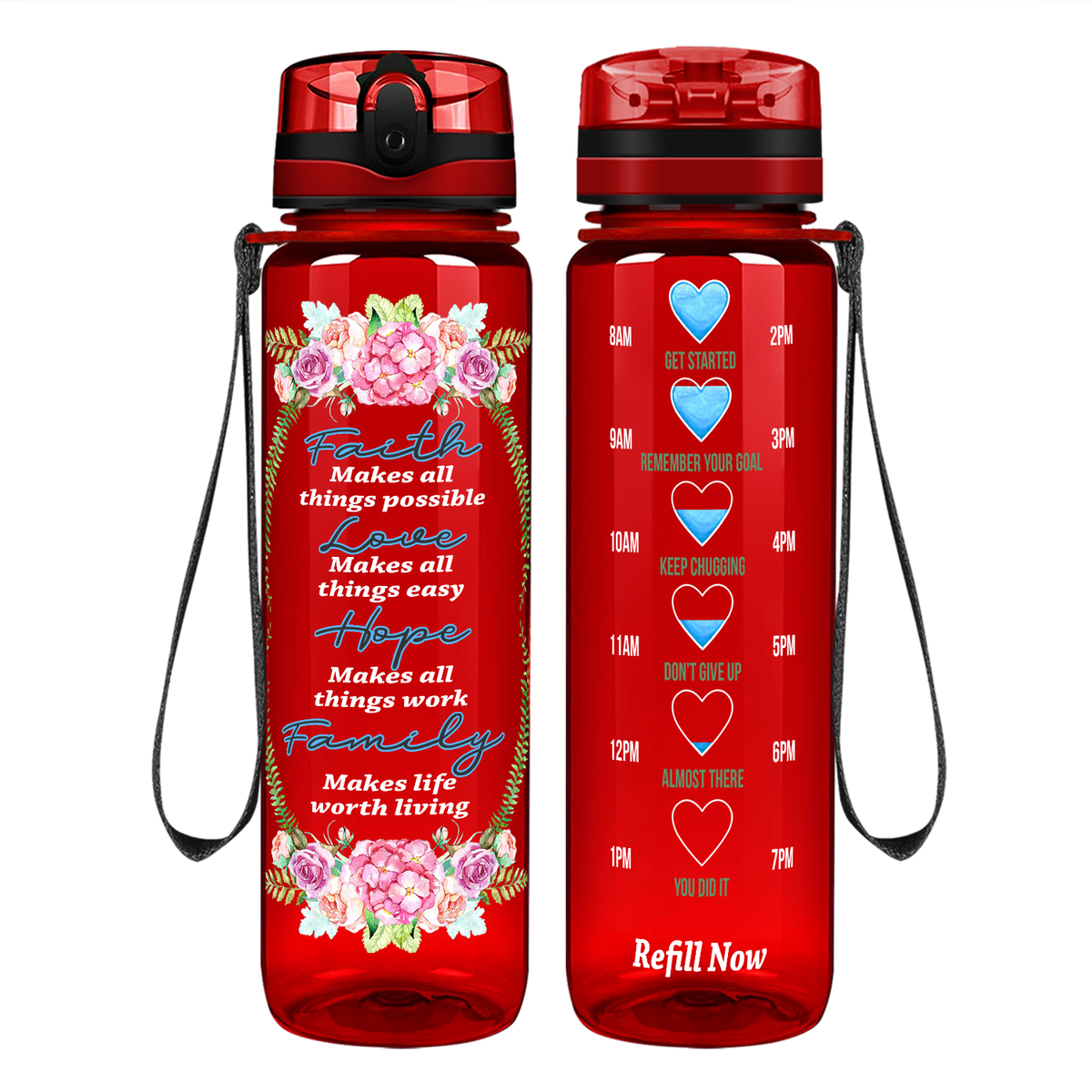 Faith Makes All Things Possible Love Hope Family on 32 oz Motivational Tracking Water Bottle