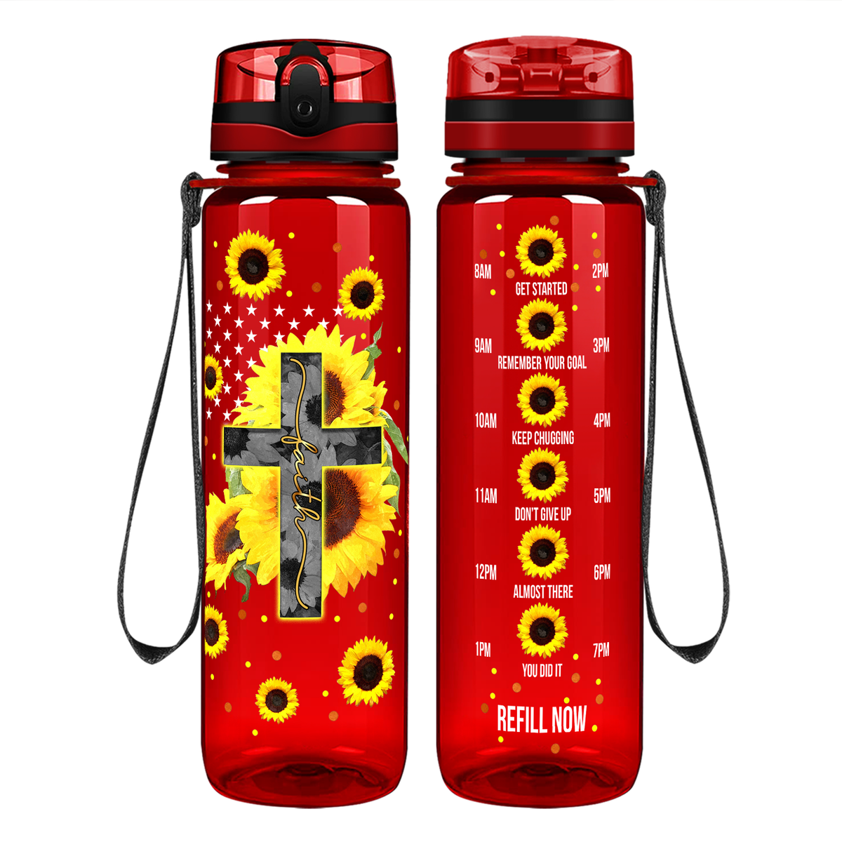 Faith Cross Sunflowers on 32 oz Motivational Tracking Water Bottle