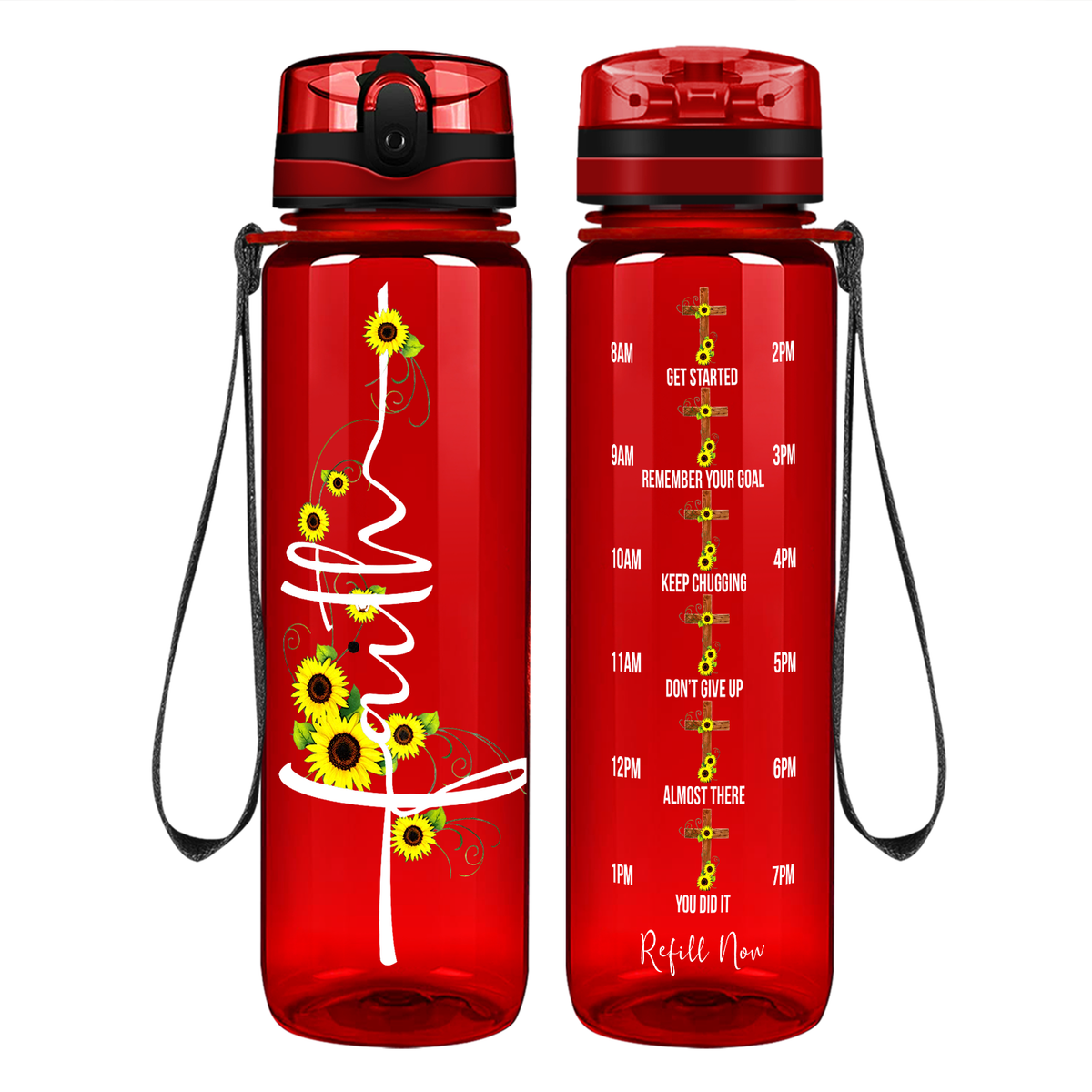 Faith Sunflowers on 32 oz Motivational Tracking Water Bottle