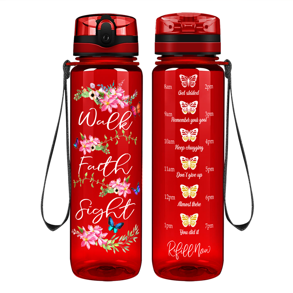 Walk Faith Sight on 32 oz Motivational Tracking Water Bottle