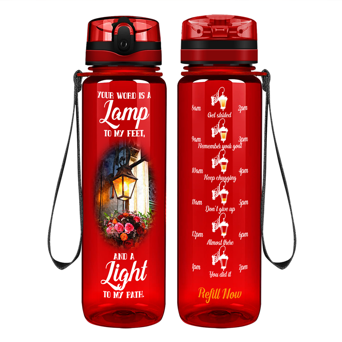 Your Word Is A Lamp To My Feet on 32 oz Motivational Tracking Water Bottle