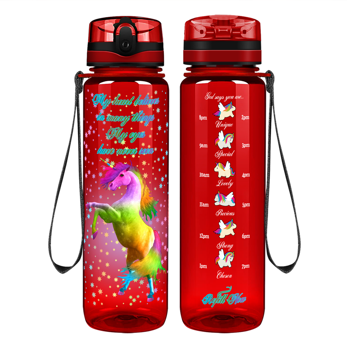 My Heart Believes In Many Things on 32 oz Motivational Tracking Water Bottle