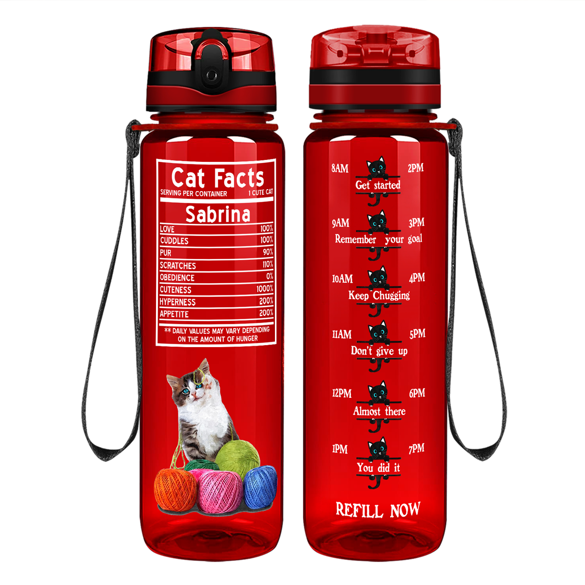 Personalized Cat Facts on 32 oz Motivational Tracking Water Bottle