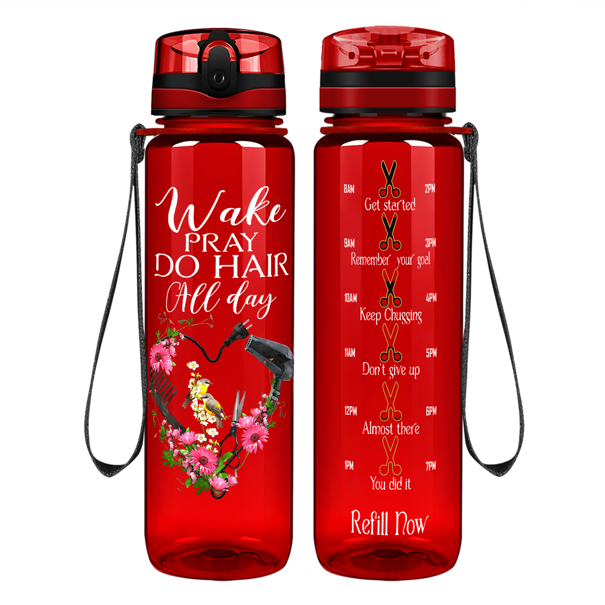 Wake Pray Do Hair All Day on 32 oz Motivational Tracking Water Bottle