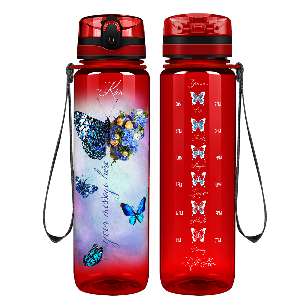 Personalized Butterflies with Name and Custom Message on 32 oz Motivational Tracking Water Bottle