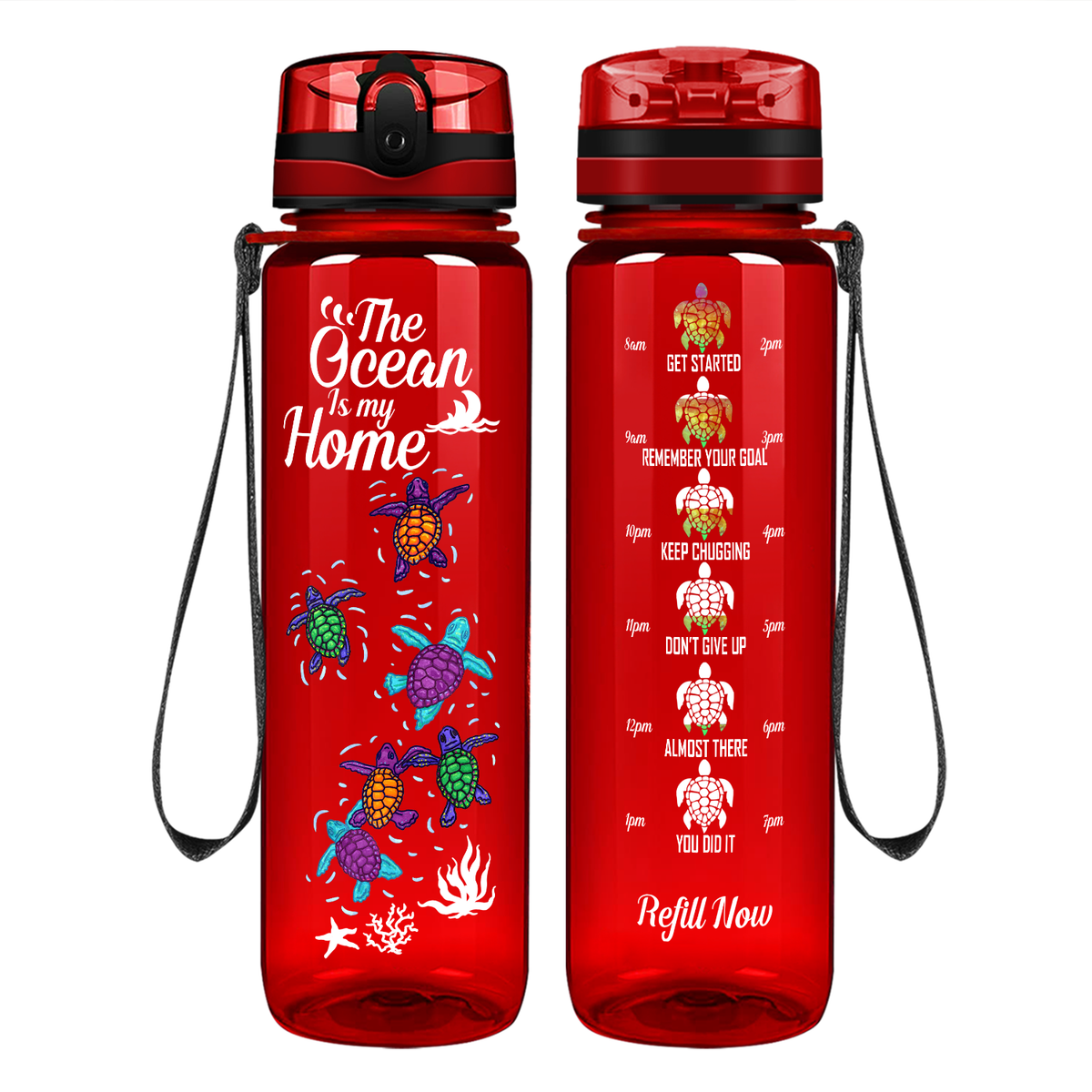 The Ocean Is My Home Turtles on 32 oz Motivational Tracking Water Bottle
