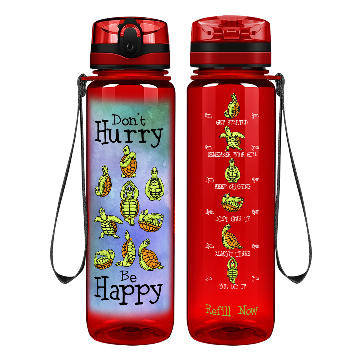 Don't Hurry Be Happy on 32 oz Motivational Tracking Water Bottle