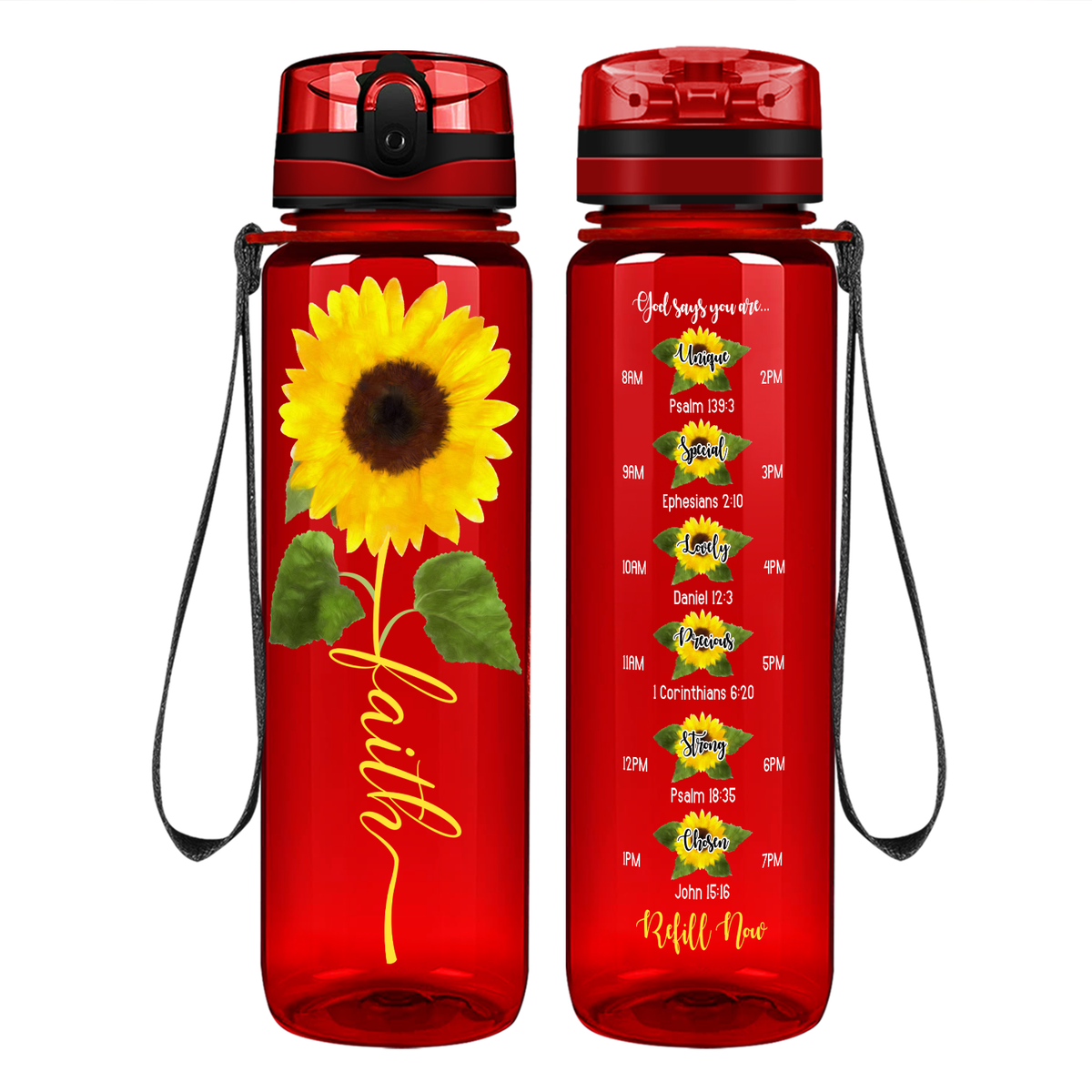 Sunflower Faith on 32 oz Motivational Tracking Water Bottle