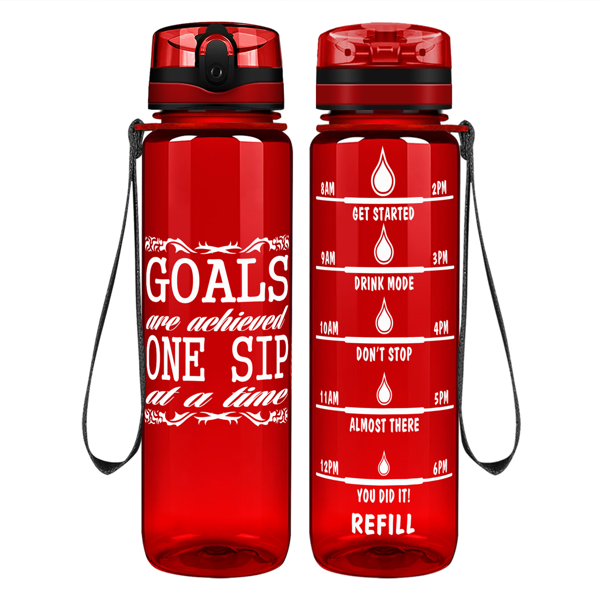 One Sip At A Time Goals on 32 oz Motivational Tracking Water Bottle