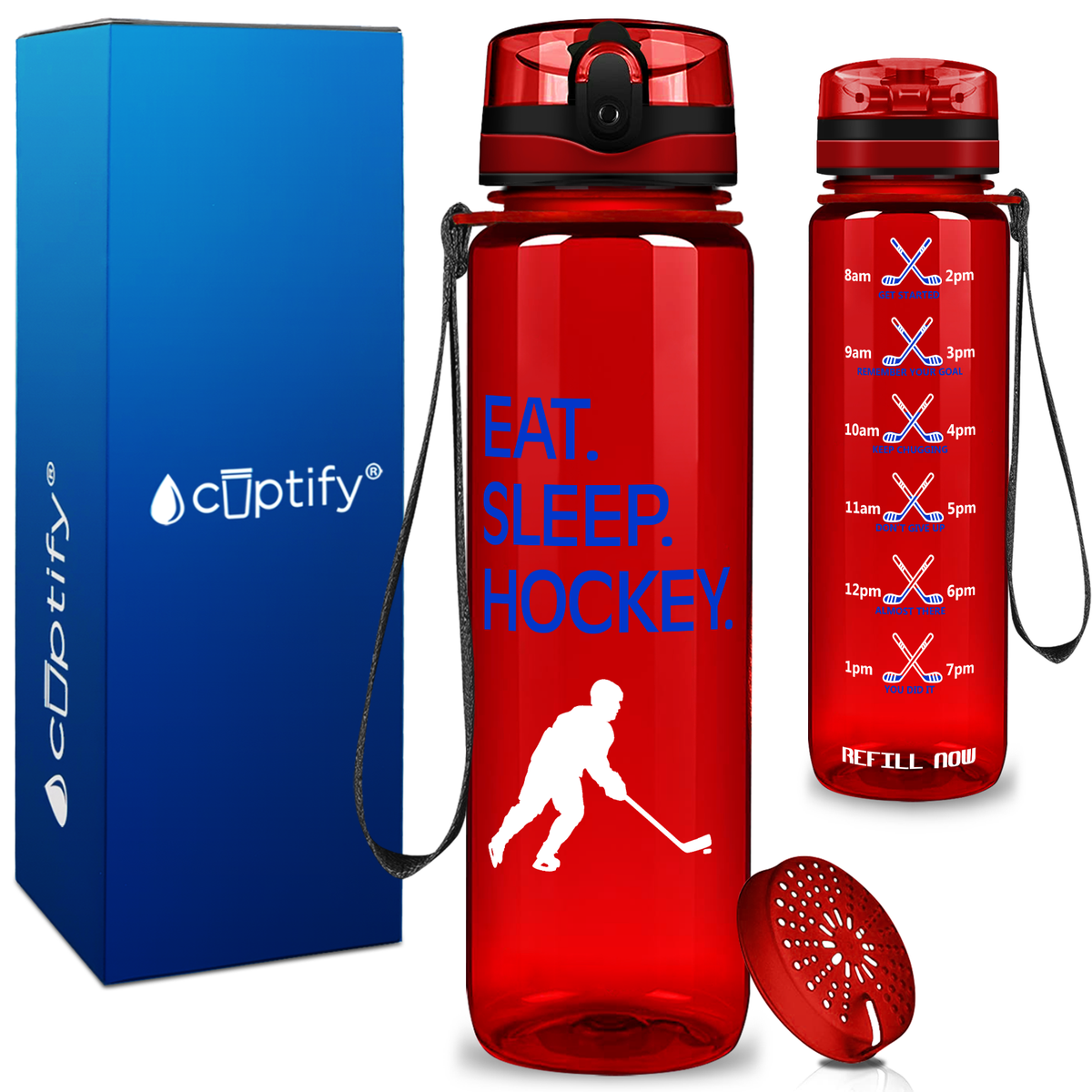 Personalized Eat Sleep Hockey on 32 oz Motivational Tracking Water Bottle