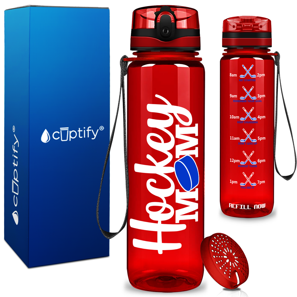 Hockey Mom with Puck on 32 oz Motivational Tracking Water Bottle
