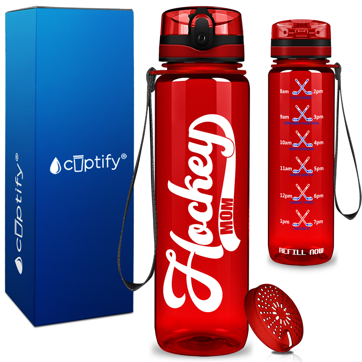 Retro Hockey Mom on 32 oz Motivational Tracking Water Bottle