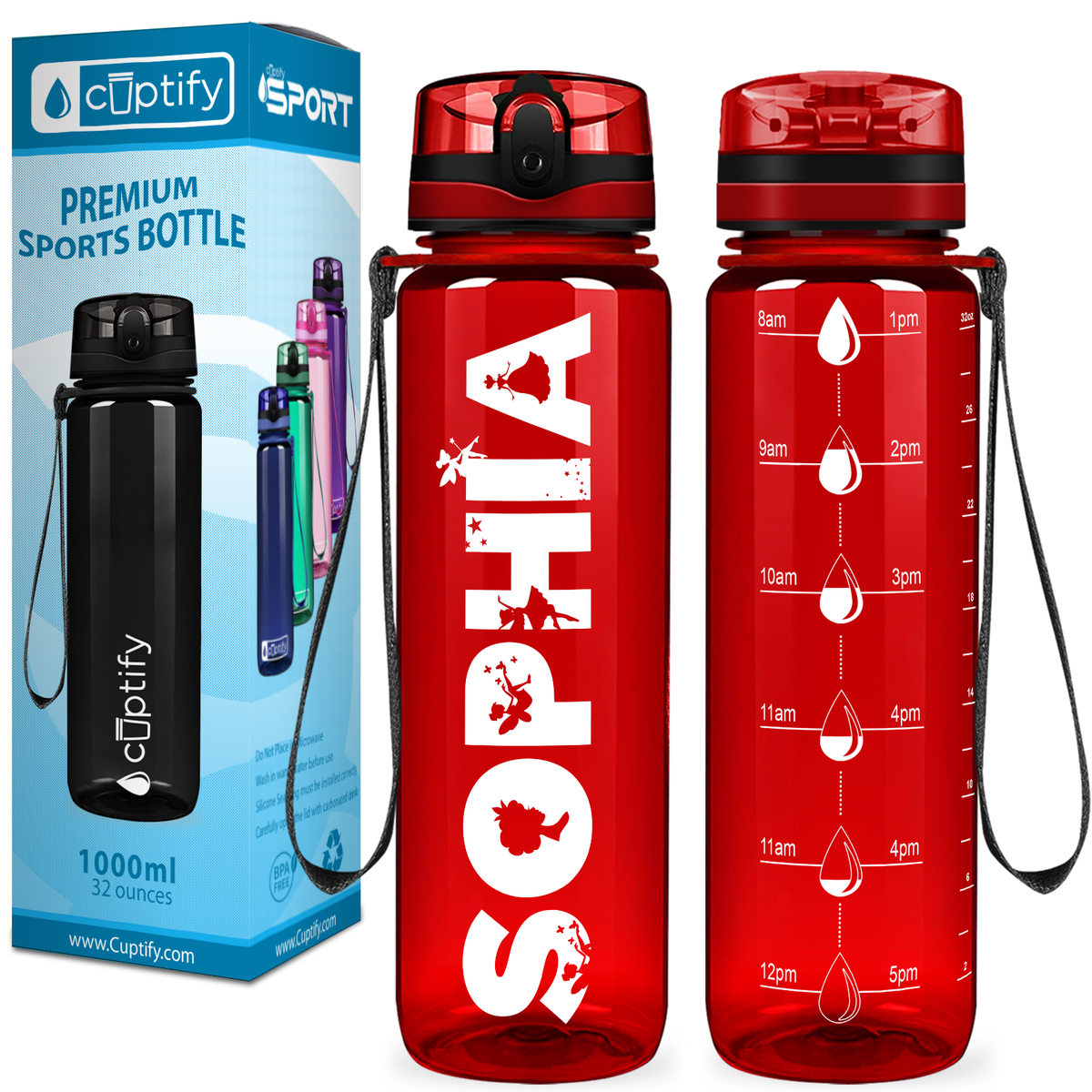 Kids Personalized on Red 32 oz Motivational Tracking Water Bottle