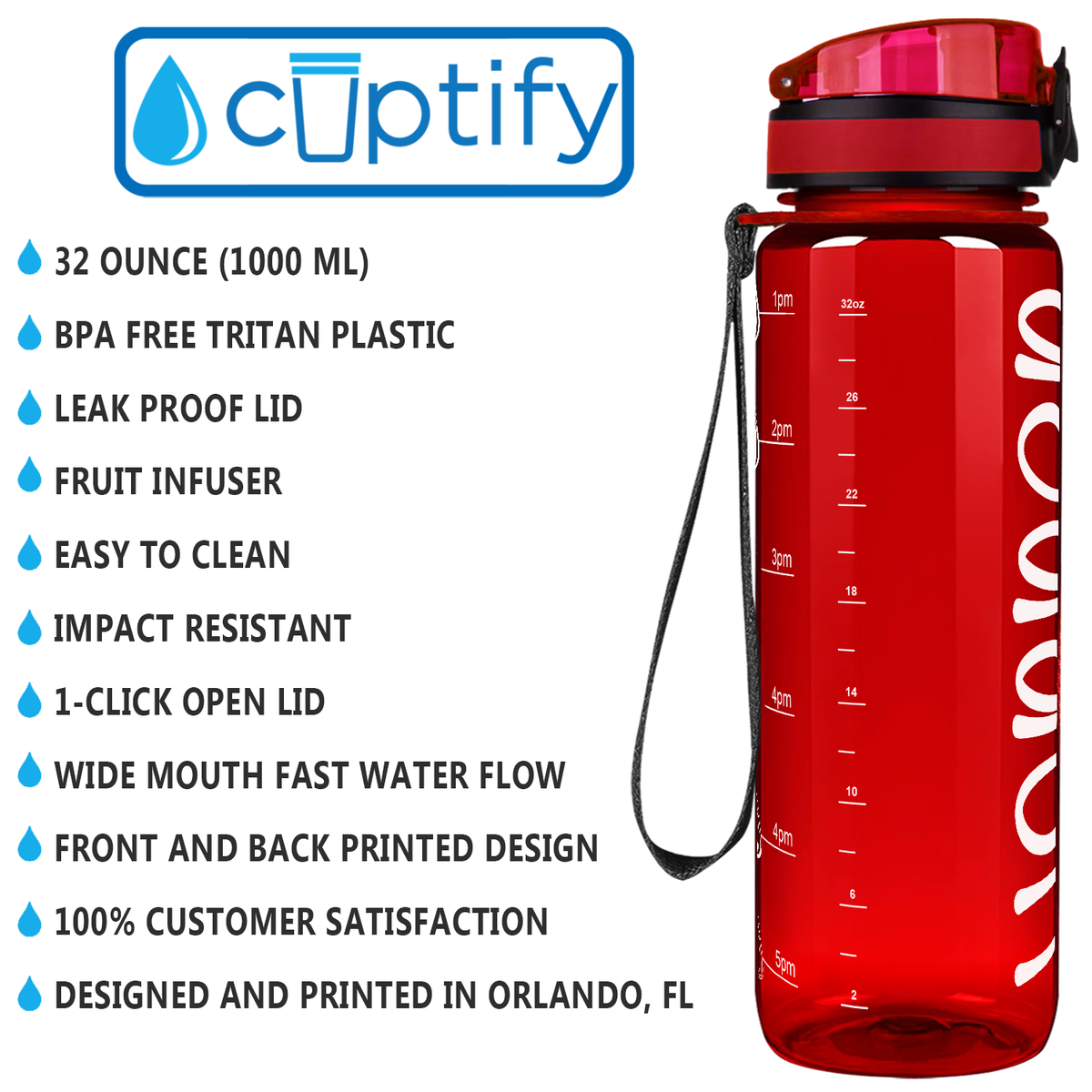 Kids Personalized on Red 32 oz Motivational Tracking Water Bottle