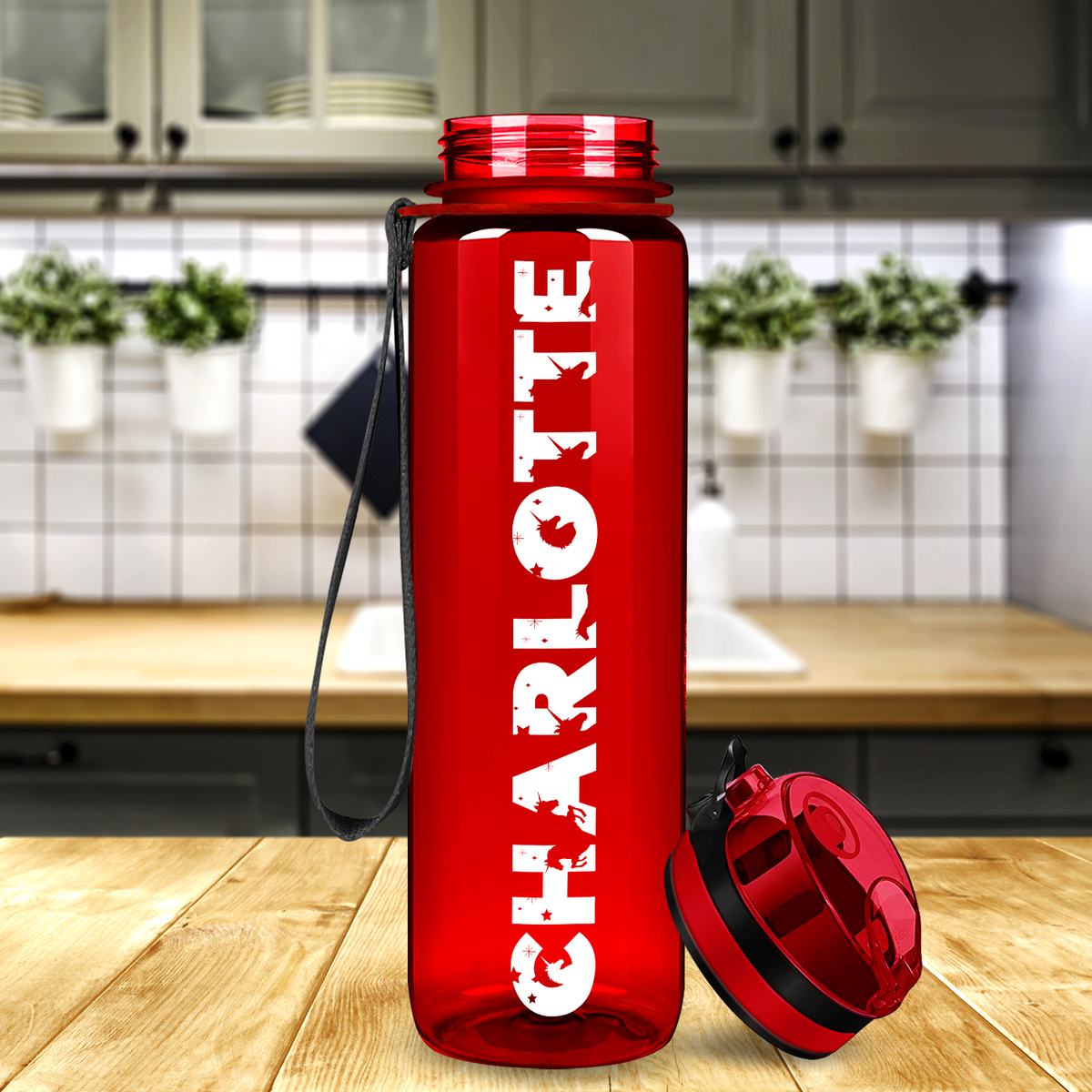Kids Personalized on Red 32 oz Motivational Tracking Water Bottle