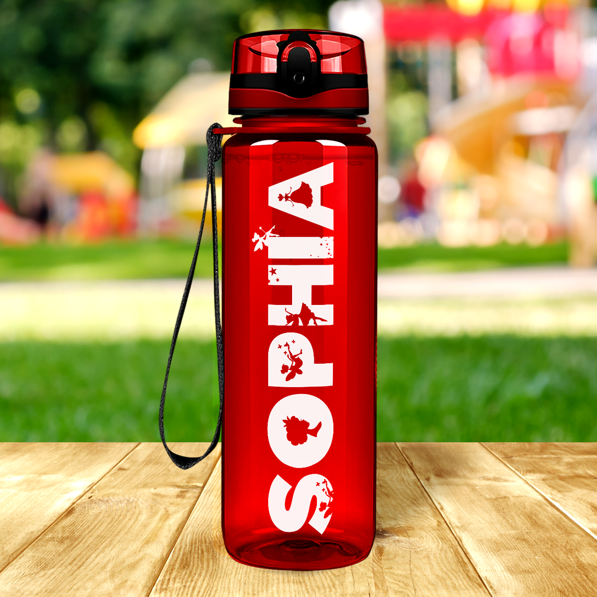 Kids Personalized on Red 32 oz Motivational Tracking Water Bottle