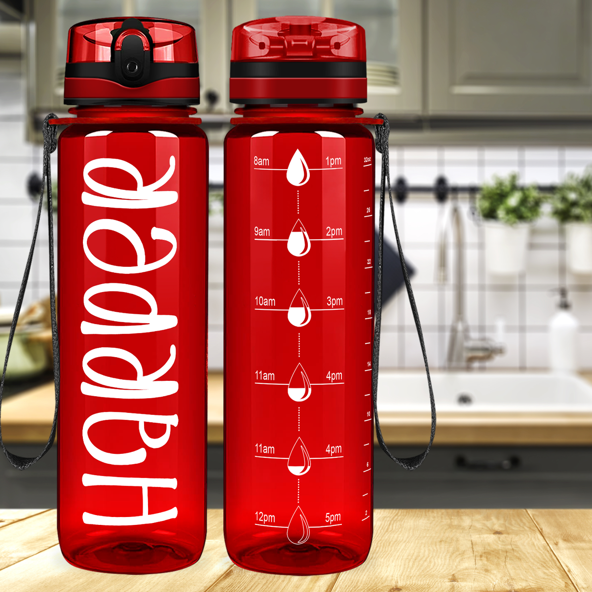 Kids Personalized on Red 32 oz Motivational Tracking Water Bottle