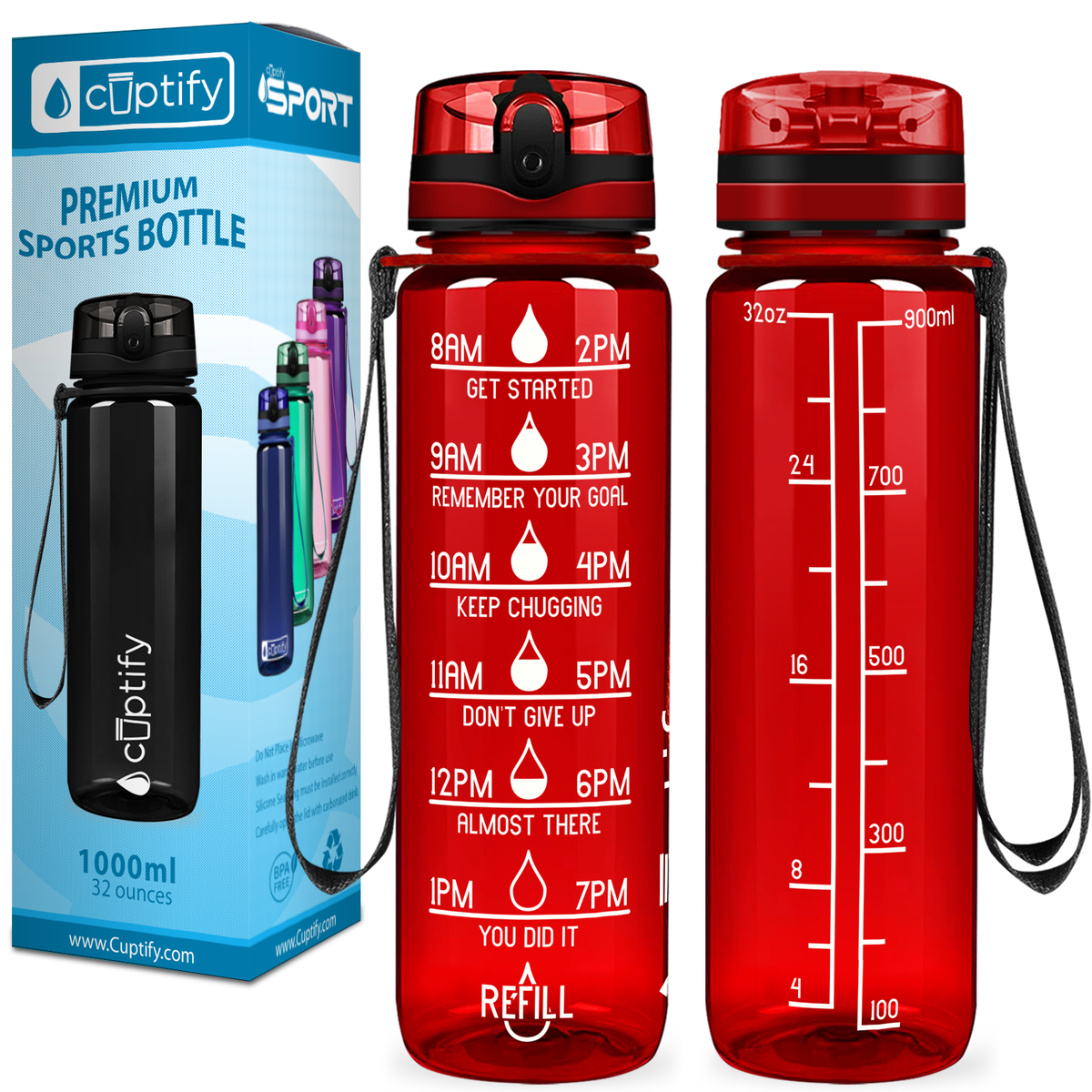 Cuptify Red Gloss 32 oz Motivational Water Bottle