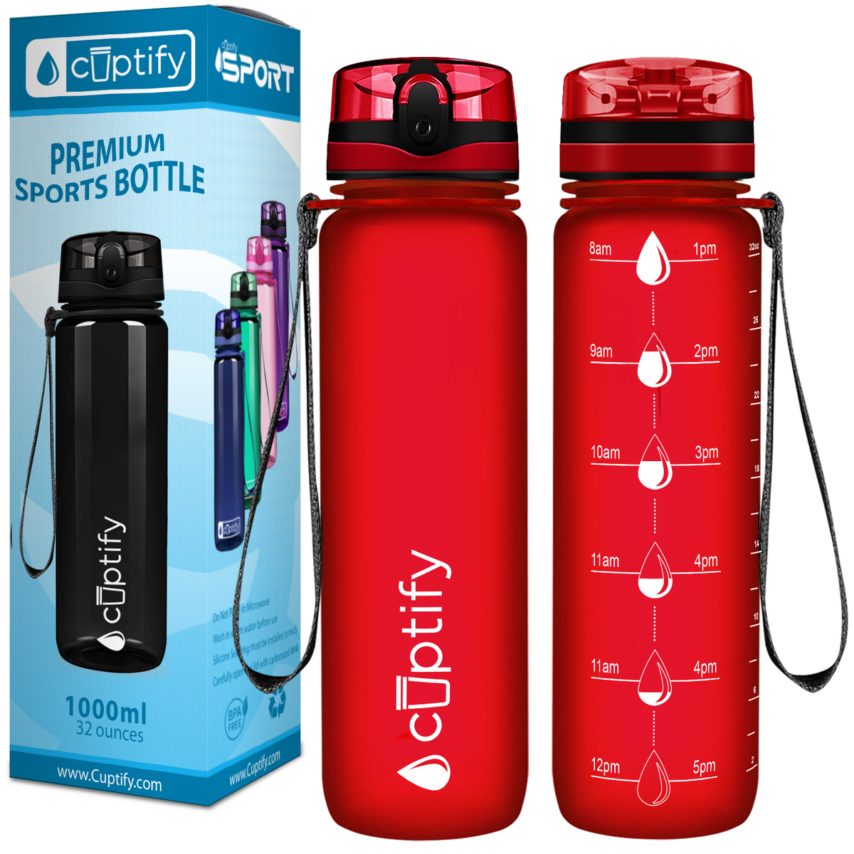 Red Frosted 32 oz Hydration Tracker Water Bottle
