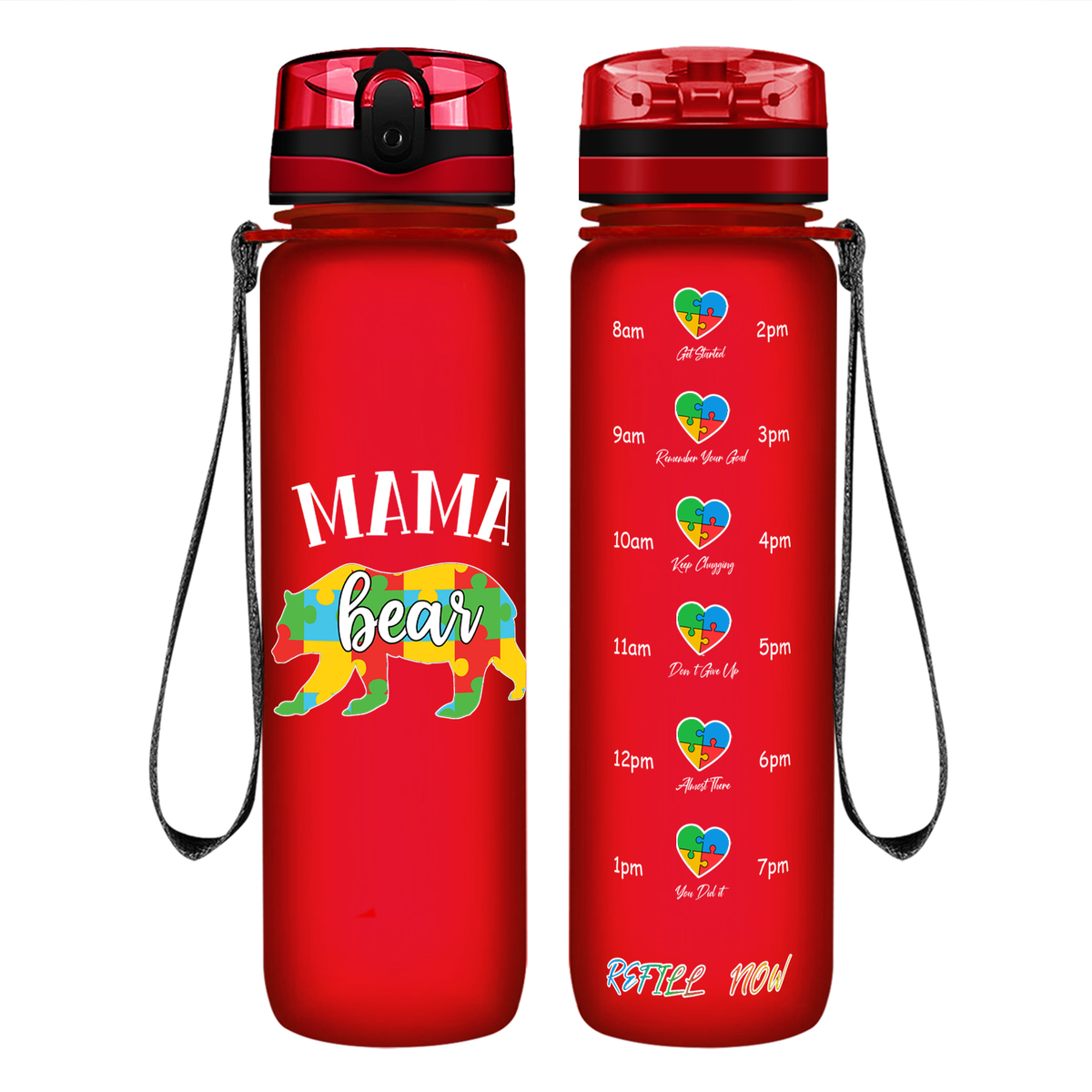 Autism Mama Bear on 32 oz Motivational Tracking Water Bottle