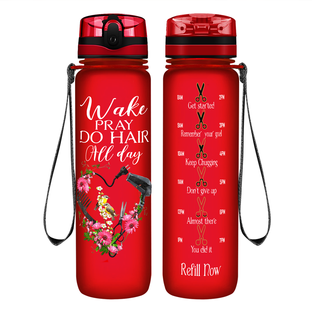 Wake Pray Do Hair All Day on 32 oz Motivational Tracking Water Bottle