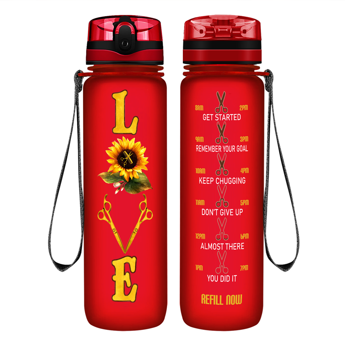 Sunflower Hairstylist Love on 32 oz Motivational Tracking Water Bottle