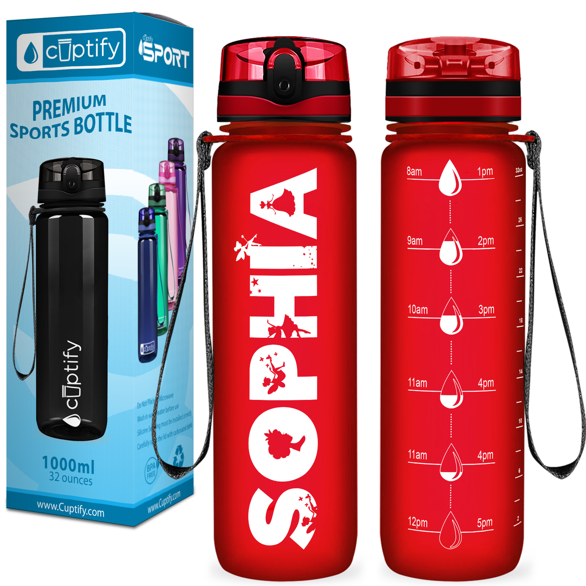 Kids Personalized on Red Frosted 32 oz Motivational Tracking Water Bottle