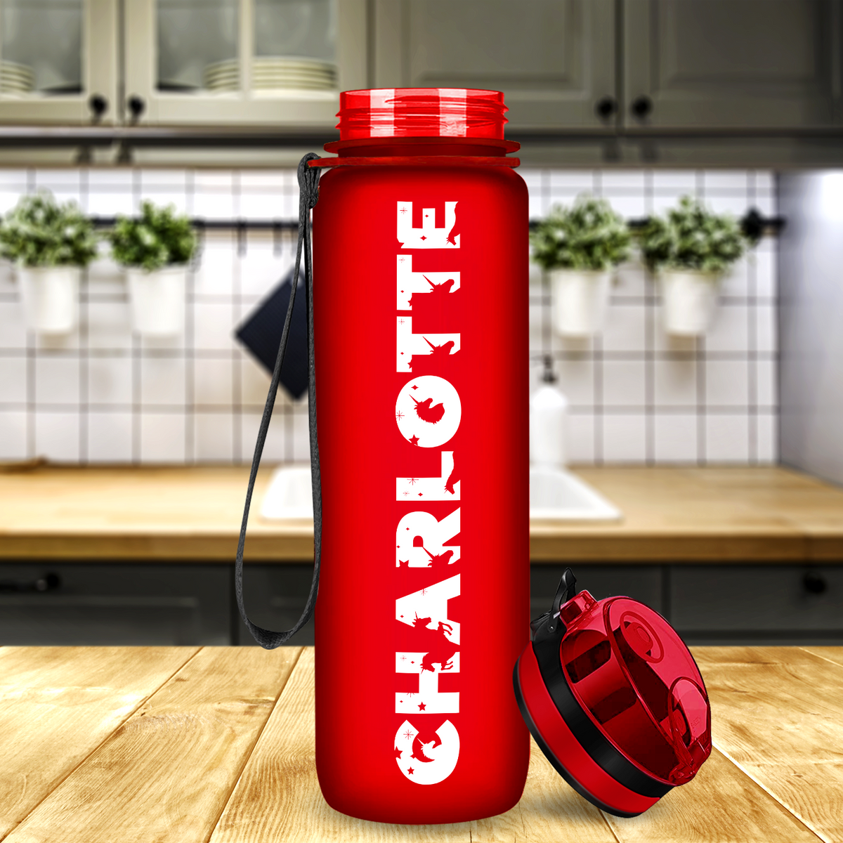 Kids Personalized on Red Frosted 32 oz Motivational Tracking Water Bottle