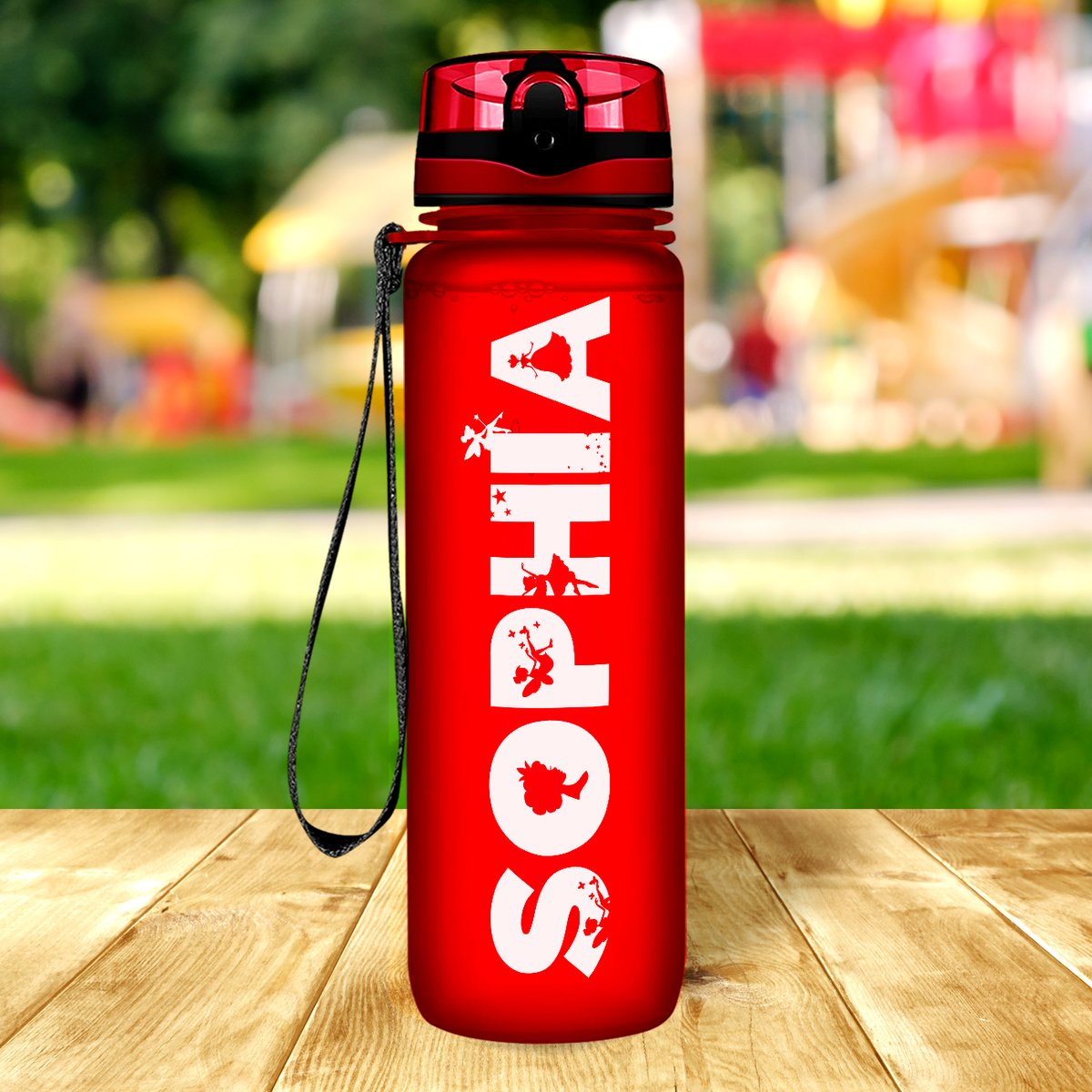 Kids Personalized on Red Frosted 32 oz Motivational Tracking Water Bottle