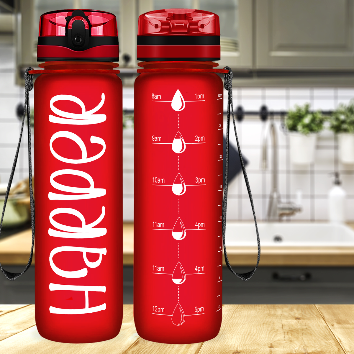 Kids Personalized on Red Frosted 32 oz Motivational Tracking Water Bottle