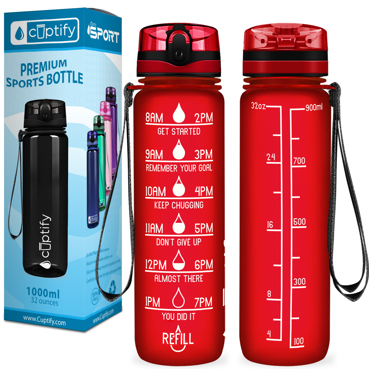Cuptify Red Frosted 32 oz Motivational Water Bottle