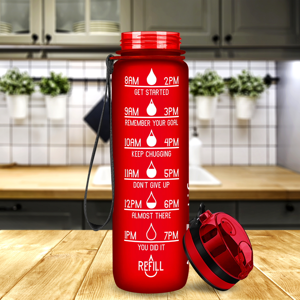 Cuptify Red Frosted 32 oz Motivational Water Bottle