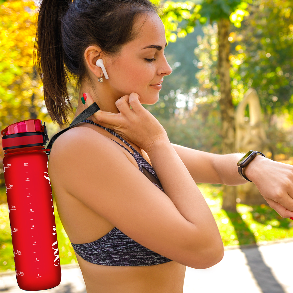 Red Frosted 32 oz Personalized Motivational Tracking Water Bottle