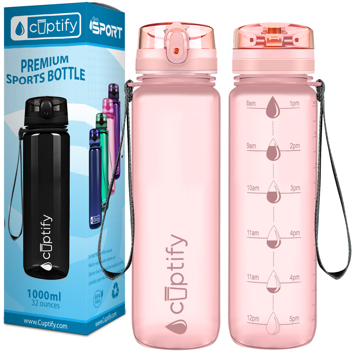 Rose Gold Frosted 32 oz Hydration Tracker Water Bottle