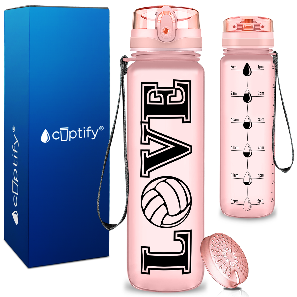 Volleyball Love on 32 oz Motivational Tracking Water Bottle