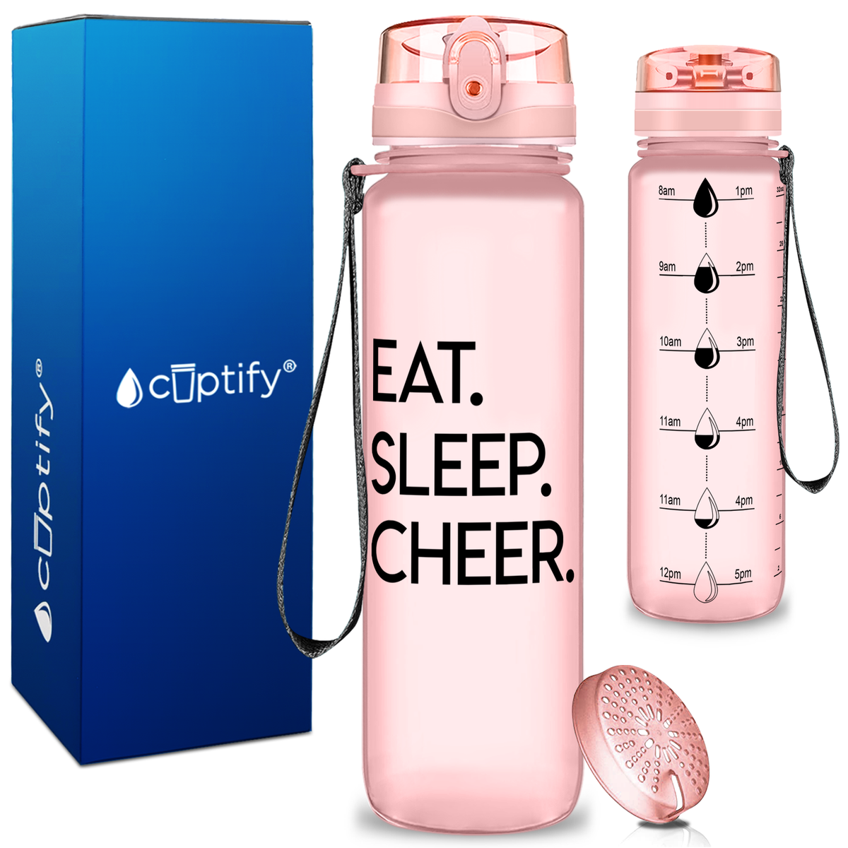 Eat Sleep Cheer on 32 oz Motivational Tracking Water Bottle